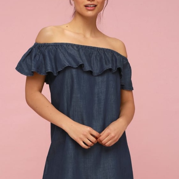 Lulu’s off the shoulder dark chambray mini dress NWT - Picture 7 of 7